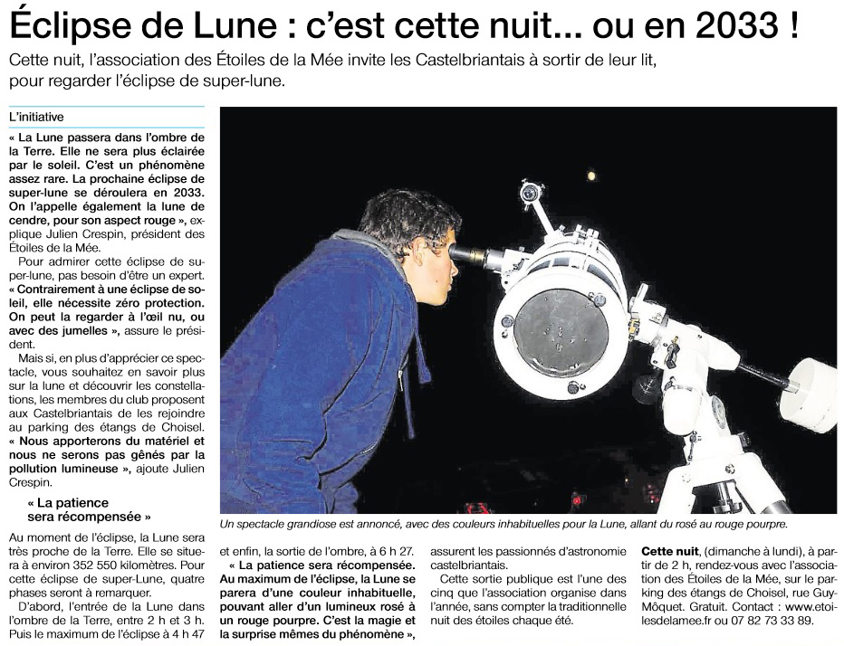 Annonce de l'clipse totale de super Lune