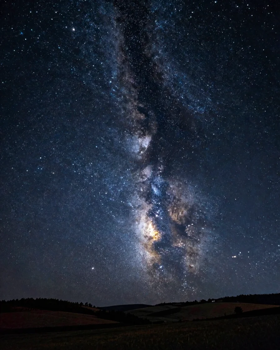 Wide, natural night-sky astronomy photograph of a dark French cou